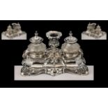 A Fine Quality 19th Century Attractive Silver Desk Ink Well and Stand,