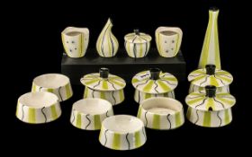 Midwinter 21 Piece Assorted Set Yellow and Black Wavy Lines.