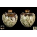 Pair of Unusual Ovoid Japanese Satsuma Meiji Period Crackle Glazed Vases,