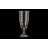 A Victorian Preston Guild Glass Celery Vase with etched decoration and dated 1882.