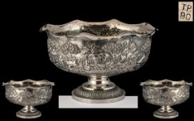 Anglo Indian - Calcutta School Superb Quality and Impressive Repousse Silver Pedestal Bowl. c.1900 -