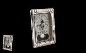 A Contemporary Sterling Silver Quartz Desk Clock, Marked 925 Silver to Frame of Small Proportions.