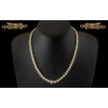 Ladies - Good Quality Graduated Single Strand Cultured Pearl Necklace with 9ct Gold Stone Set Clasp.