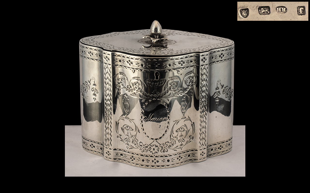 George III Superb Quality - Sterling Silver Serpentine Shaped Tea-Caddy of Wonderful Design and