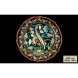 A Fine Large Kutahya Turkish Glazed Pottery Dish. Decorated With Typical Branches On A Black Ground,