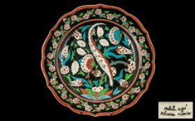 A Fine Large Kutahya Turkish Glazed Pottery Dish. Decorated With Typical Branches On A Black Ground,