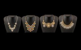 Four Ornate Vintage Necklaces comprising pastel colours with gems,