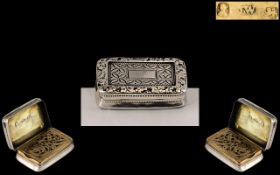 George IV - Superb Quality Silver Vinaigrette by Joseph Wilmore. Hallmark Birmingham 1823.