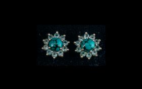 Pair of Turquoise Sterling Silver Stud Earrings in star shape with central turquoise stone