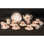 Ryde English Bone China Tea Set comprising Tea Pot, Milk Jug, eight trios of cup,