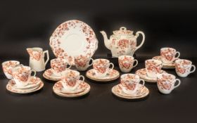 Ryde English Bone China Tea Set comprising Tea Pot, Milk Jug, eight trios of cup,