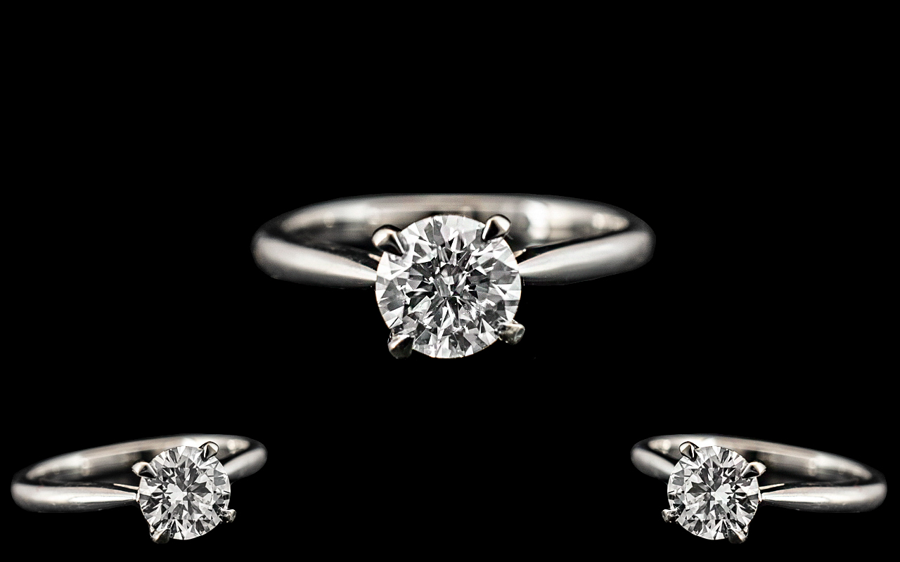 Platinum - Superb Quality Single Stone Diamond Set Ring, Marked Platinum.