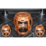 Chinese Hardwood Barrel Shaped Stool with five shaped, internal bowed legs, supported on a