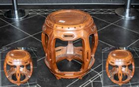 Chinese Hardwood Barrel Shaped Stool with five shaped, internal bowed legs, supported on a