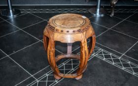 Antique Chinese Barrel Stool of fine quality, with a burr-mulberry top, supported on five shaped