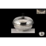 Art Deco Period Circular Sterling Silver Lidded Bowl with Bake-lite Interior and Finial.