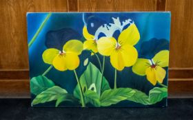 Large Oil on Canvas of Pansies by Irania