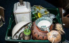 Box of Assorted Pottery & Collectibles c