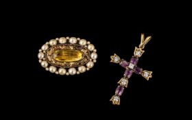 Anitque Period 9ct Gold - Citrine and Se