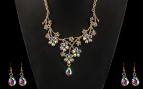 Aurora Borealis Crystal Floral Necklace