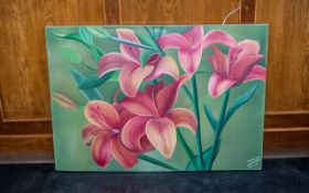 Large Oil on Canvas of Orange Lilies by