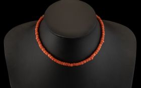 1920's Coral Bead Necklace / Choker with