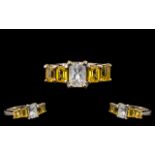 18ct White Gold Attractive and Pleasing Yellow and White Sapphire Set Dress Ring,
