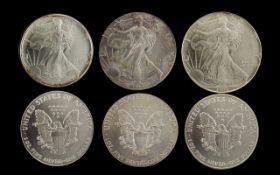 United States of America Collection of Liberty Silver Dollars. Each Coin of 1 oz Silver Fine .