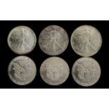 United States of America Collection of Liberty Silver Dollars. Each Coin of 1 oz Silver Fine .
