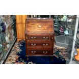 Small Edwardian Inlaid Mahogany Bureau with a fall-down front and fitted interior;