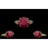 Ladies 9ct Gold Single Stone Ruby Ring with Stone Set Shoulders.