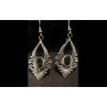 Russian Diopside Pendant Earrings, each earring having an oval cut solitaire Russian diopside of 1.
