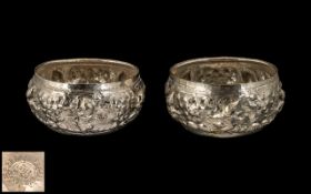Pair of Burmese Silvered Metal Embossed Bowls,