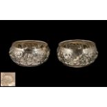 Pair of Burmese Silvered Metal Embossed Bowls,