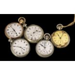 Five Various Pocket Watches comprising gold plated Waltham Hunter watch, Russell & Co.