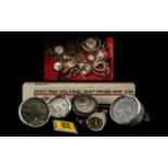 A Box Containing a Mixed Collection to include amp gauge dials, motor car gauges, pressure gauges,
