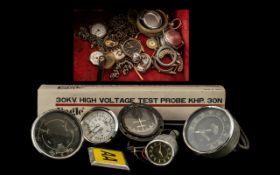 A Box Containing a Mixed Collection to include amp gauge dials, motor car gauges, pressure gauges,