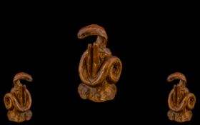 Japanese - Early 20th Century Carved Boxwood Netsuke Depicts a Coiled Cobra Snake,