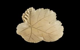 Small Antique Carved Ivory Vine Leaf Bowl,