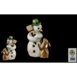 Royal Copenhagen Hand Painted Bone China Figure Group ' Snowman ' With Orange Carrot like Nose,