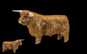 A Beswick Hand Painted Farm Animal Figure ' Highland Bull ' Gloss. Model No 2008. Designer A.