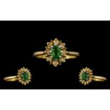 Ladies Attractive / Well Designed 18ct Gold Green Tour-maune and Diamond Set Ring.