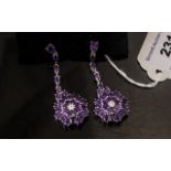 Amethyst Pair of Long Pendant Drop Earrings, 12.