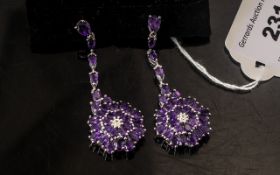 Amethyst Pair of Long Pendant Drop Earrings, 12.