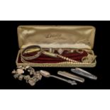 Bag of Miscellaneous Costume Jewellery including silver charm bracelet, pocket knives, bangle,