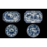 Four Misc. Oriental Blue & White Pottery Plates and tureen stands.