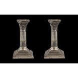 Edwardian Period Fine Pair of Sterling Silver Classical Corinthian Column Candlesticks on Raised