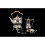 Silver Plate Teapot on stand with spirit burner below plus plate coffee pot,