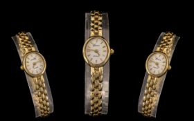 Ladies Swiss Made Quartz 9ct Gold Bracelet Watch, Panther Style Bracelet, White Dial.