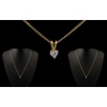 18ct Gold - Attractive Diamond Set Pendant with Attached 9ct Gold Chain.